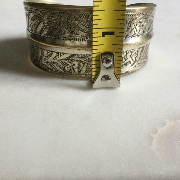 Vintage Silver & Brass Etched Cuff Bracelet - Picture 6 of 6